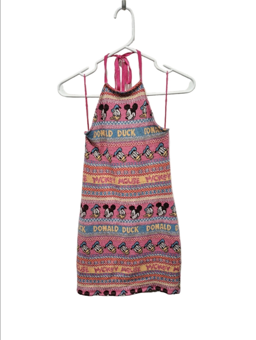 Zara x Disney Knit Halter Mini Dress Mickey Donald Fair Isle Pattern Sz S NWT